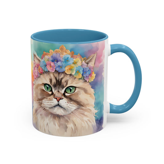 Floral Siamese Cat 02 Accent Coffee Mug - 11oz Perfect for Cat Lovers & Gifts
