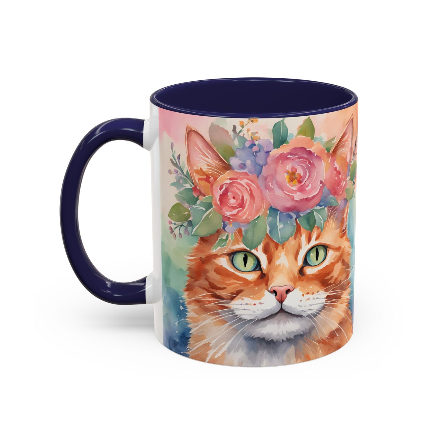 Floral Ginger Cat 01 Accent Coffee Mug - 11oz Perfect for Cat Lovers & Gifts