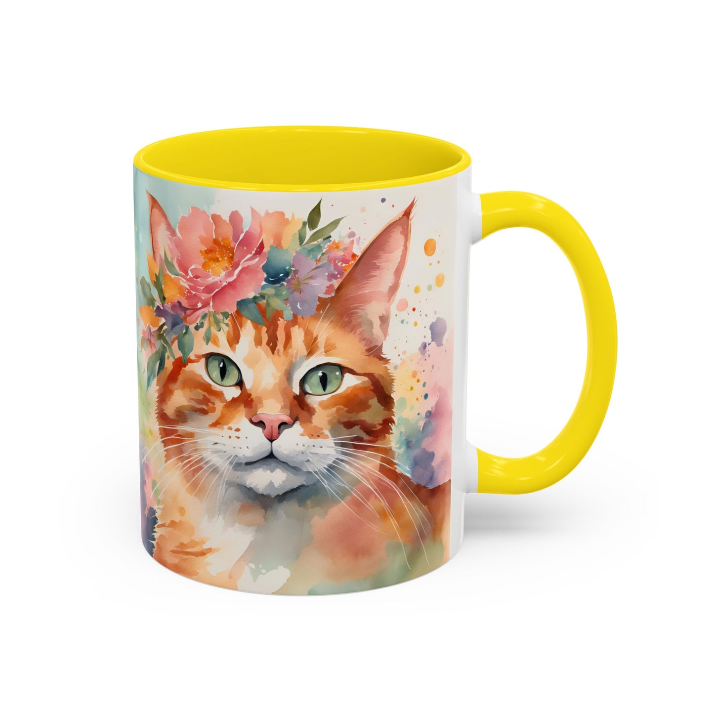Floral Ginger Cat 02 Accent Coffee Mug - 11oz Perfect for Cat Lovers & Gifts