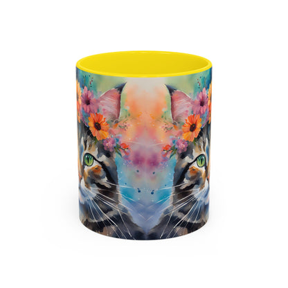 Floral Tabby Cat 04 Accent Coffee Mug - 11oz Perfect for Cat Lovers & Gifts