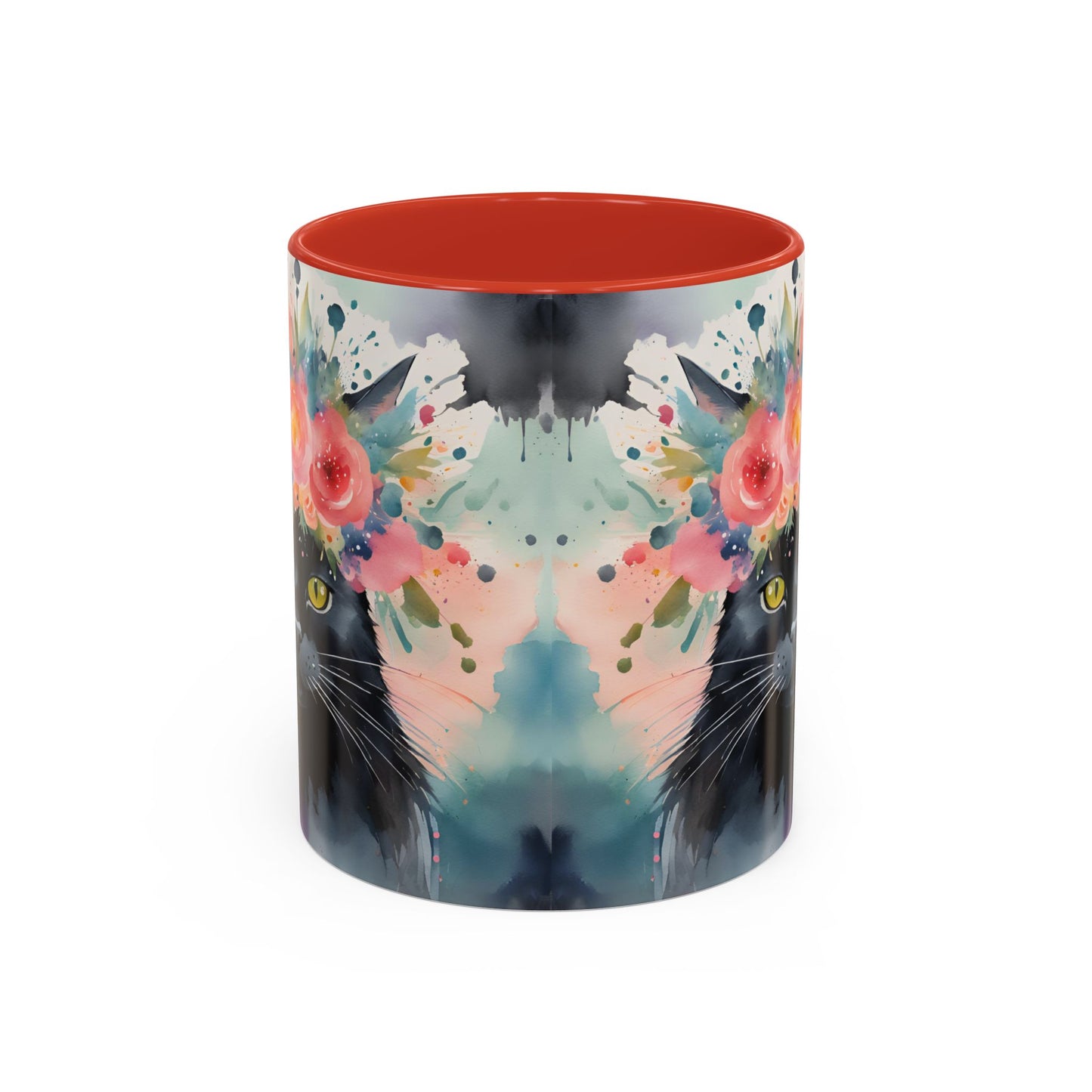 Floral Black Cat 03 Accent Coffee Mug - 11oz Perfect for Cat Lovers & Gifts