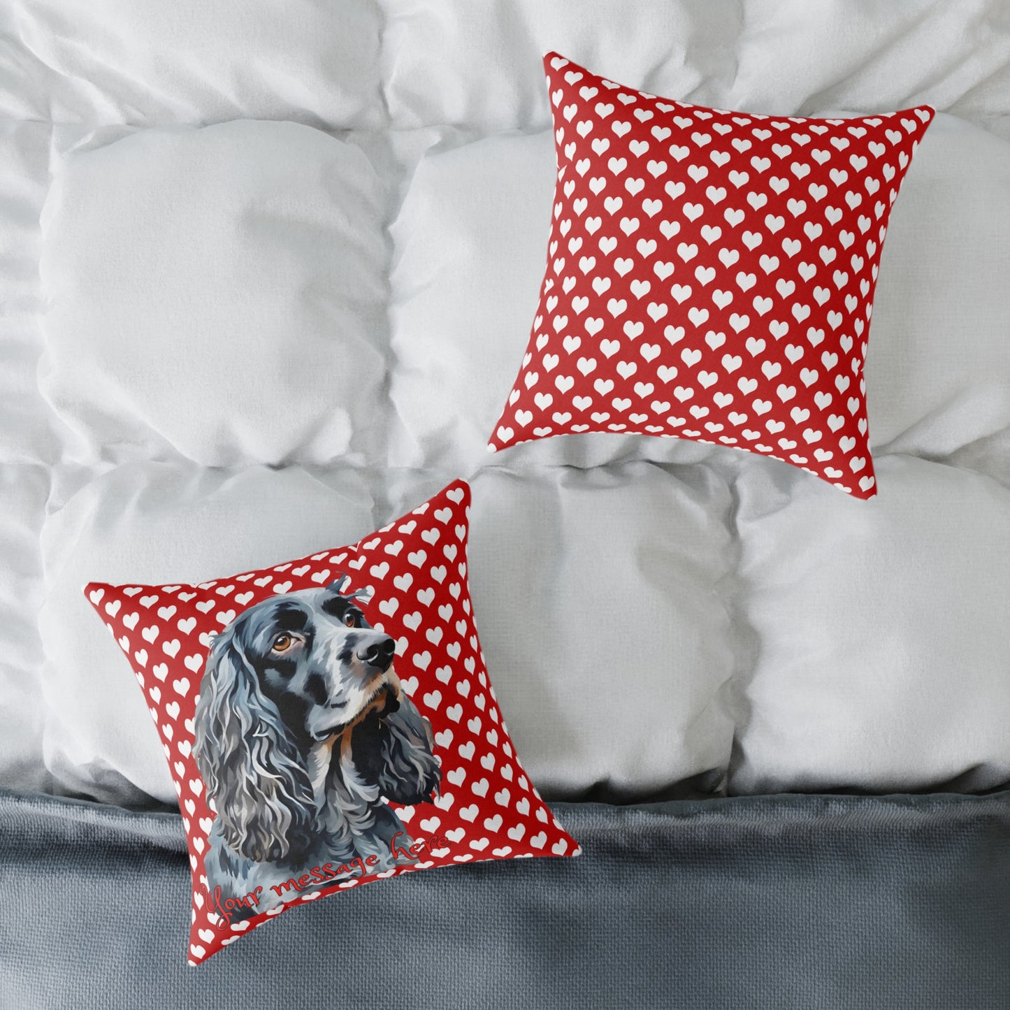 Personalized Valentine Blue Roan Cocker Spaniel Poly Cushion/Pillow 5 sizes