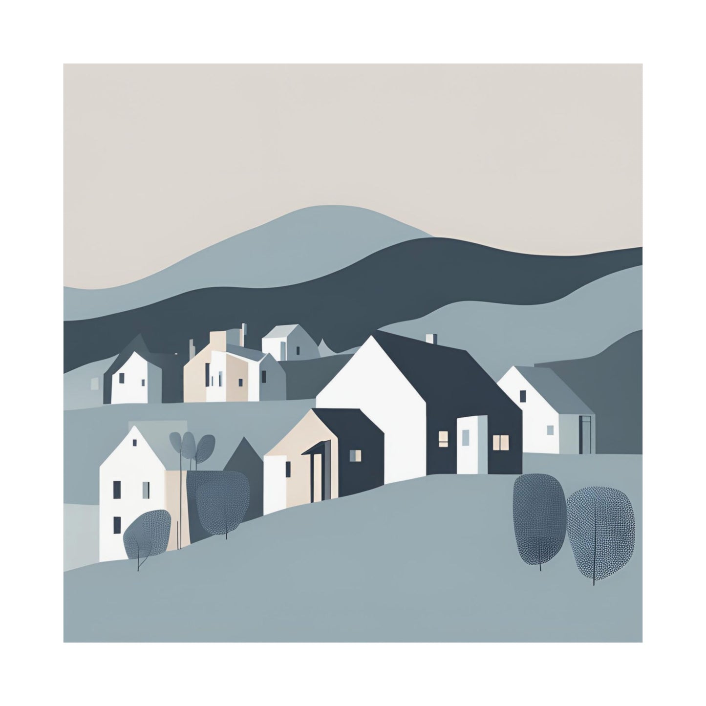 On The Hillside Blue 1 Matte Square Posters