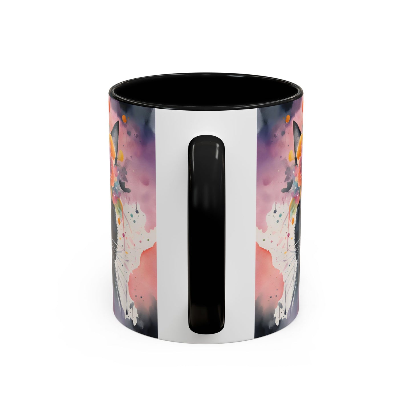 Floral Black Cat 03 Accent Coffee Mug - 11oz Perfect for Cat Lovers & Gifts