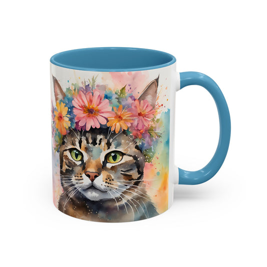 Floral Tabby Cat 03 Accent Coffee Mug - 11oz Perfect for Cat Lovers & Gifts