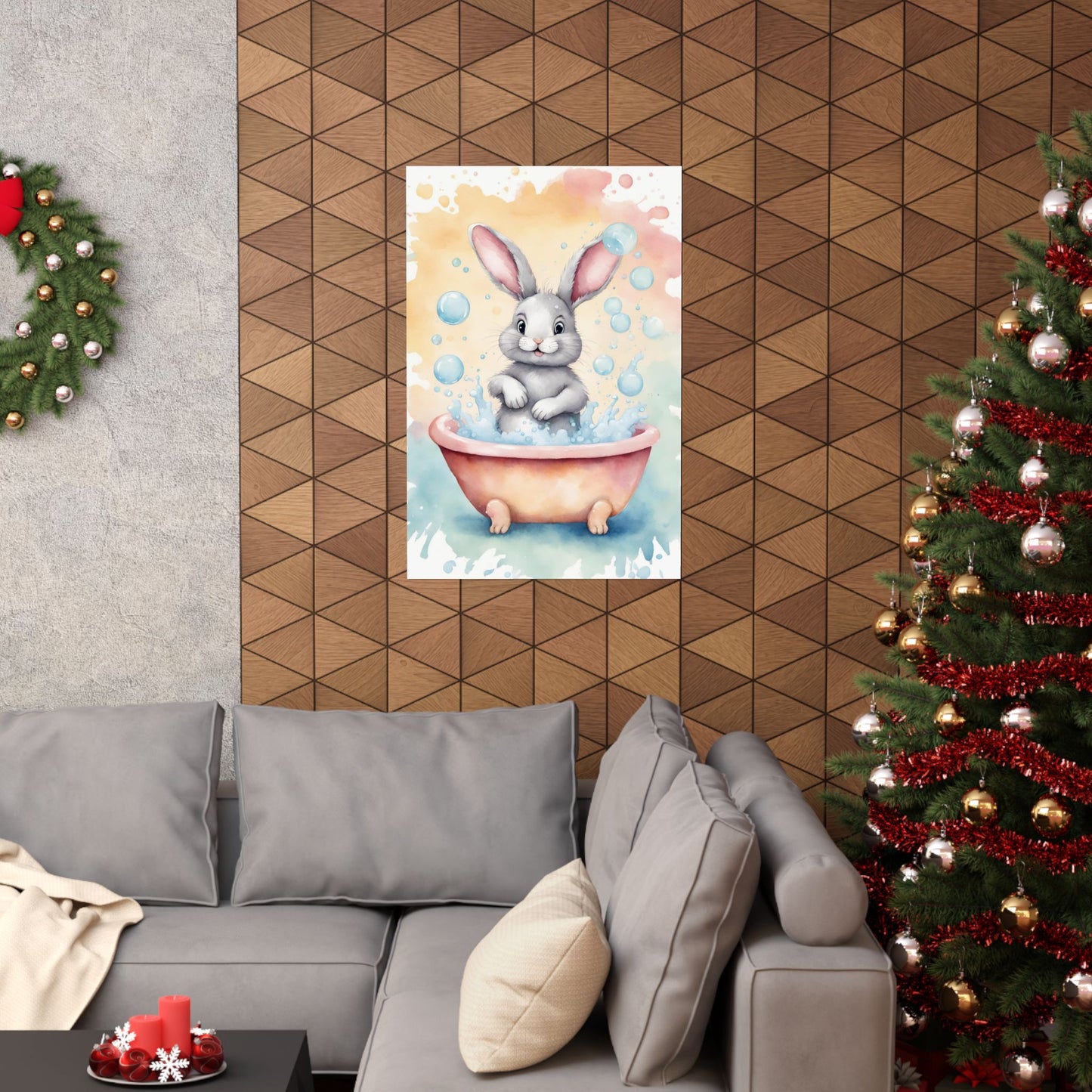 Nursery Bunny in the Bath 1 Matte Vertical Posters