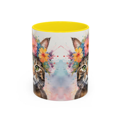 Floral Tabby Cat 03 Accent Coffee Mug - 11oz Perfect for Cat Lovers & Gifts