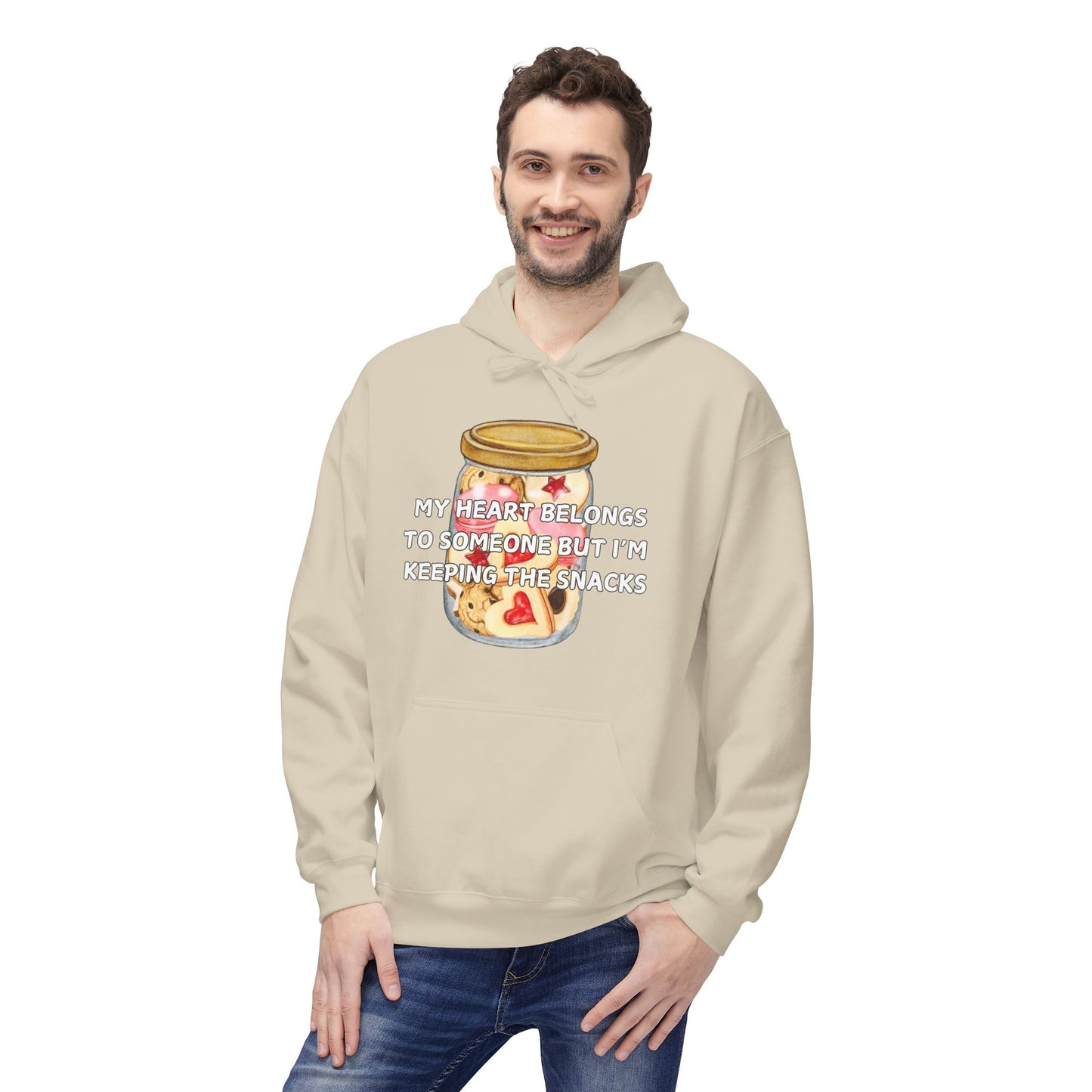 My Heart Belongs To Someone But I’m Keeping The Snacks Mens Valentines Hoodie