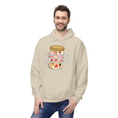 My Heart Belongs To Someone But I’m Keeping The Snacks Mens Valentines Hoodie