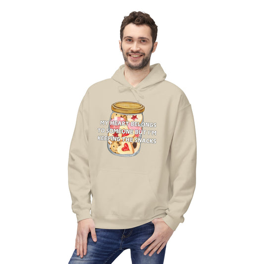 My Heart Belongs To Someone But I’m Keeping The Snacks Mens Valentines Hoodie