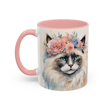 Floral Siamese Cat 04 Accent Coffee Mug - 11oz Perfect for Cat Lovers & Gifts