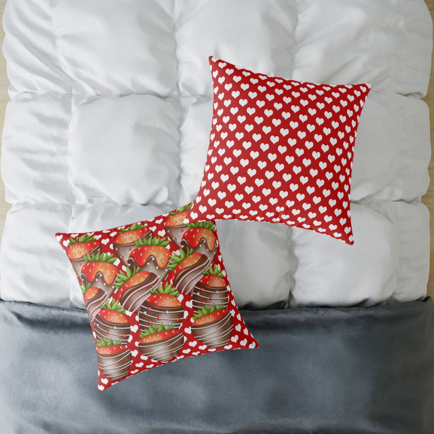 Valentine Chocolate Covered Strawberries 2 Poly Pillow