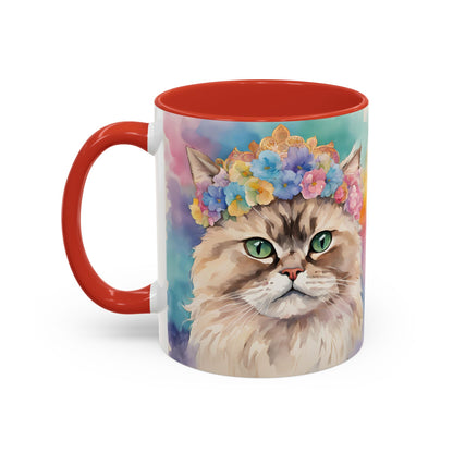 Floral Siamese Cat 02 Accent Coffee Mug - 11oz Perfect for Cat Lovers & Gifts