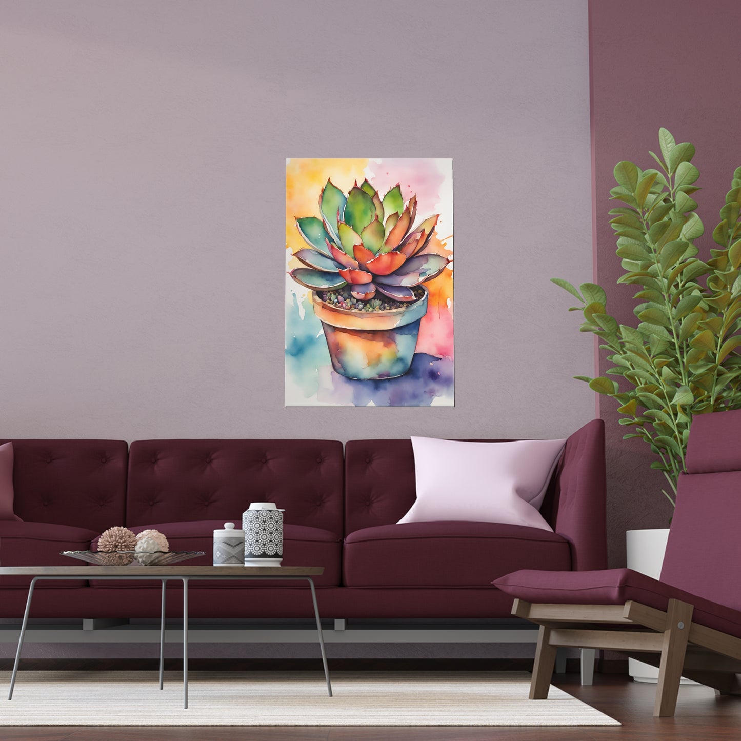 Multicolored Succulent 2 Indoor and Outdoor Silk Poster