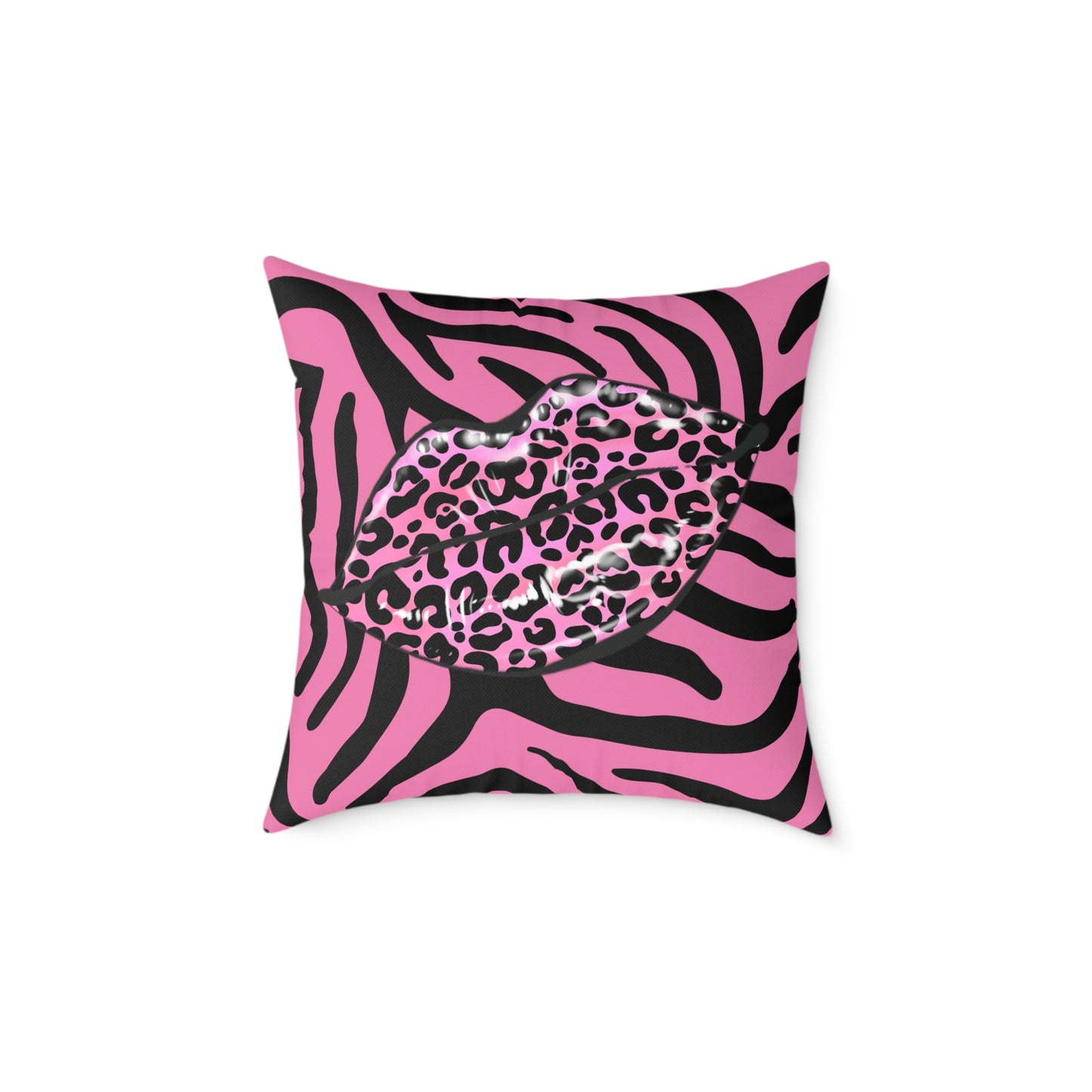 Pink Zebra Lips Poly Pillow