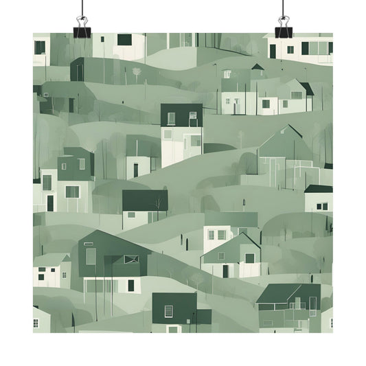 On The Hillside Green 6 Matte Square Posters