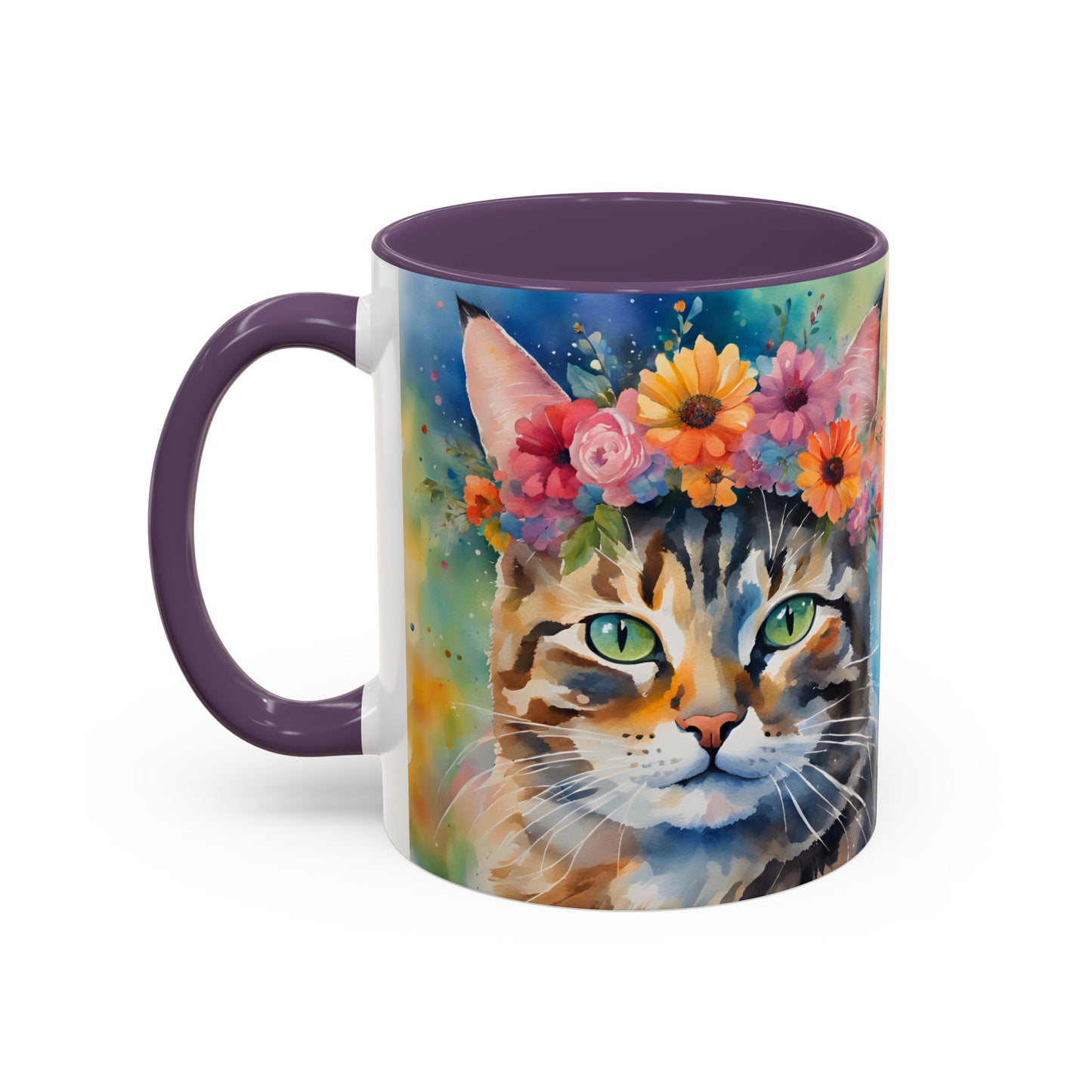 Floral Tabby Cat 04 Accent Coffee Mug - 11oz Perfect for Cat Lovers & Gifts
