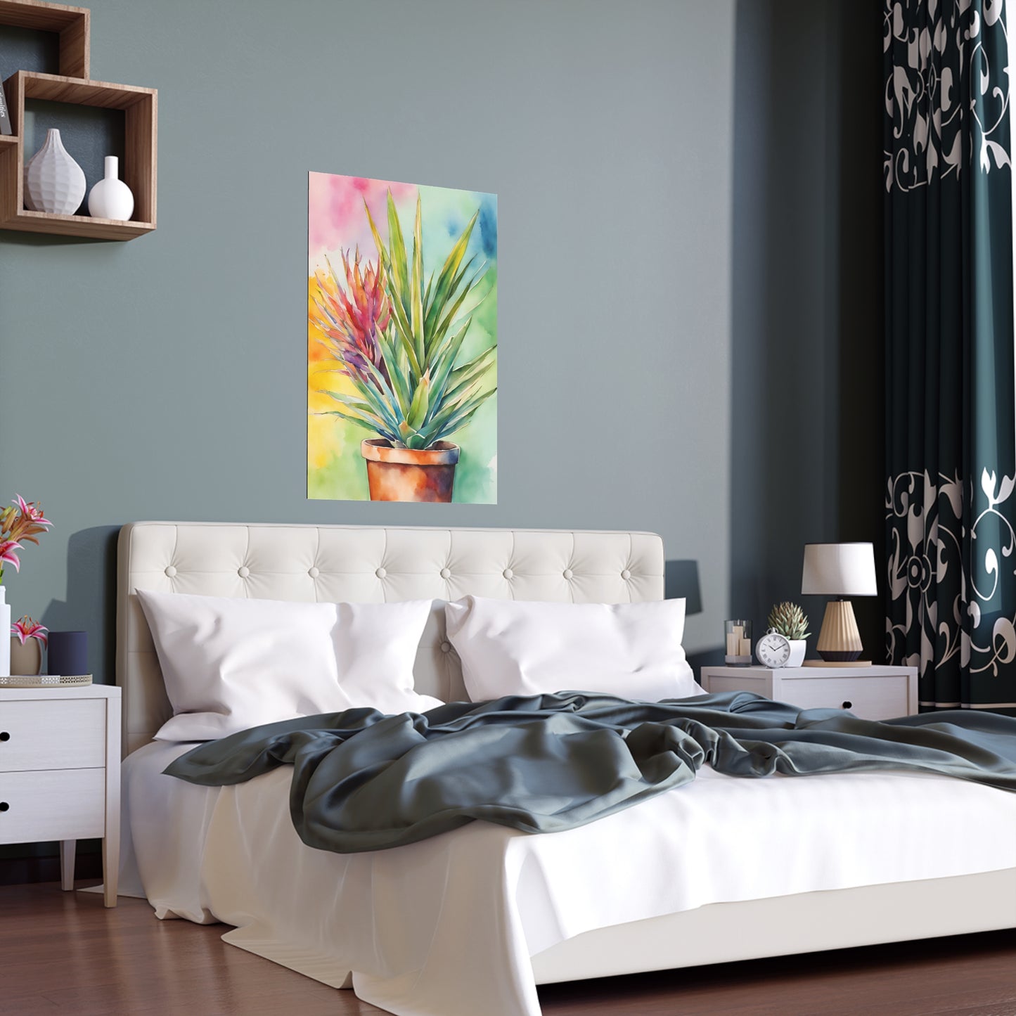 Multicolored Pot Plant 3 Indoor and Outdoor Silk Poster