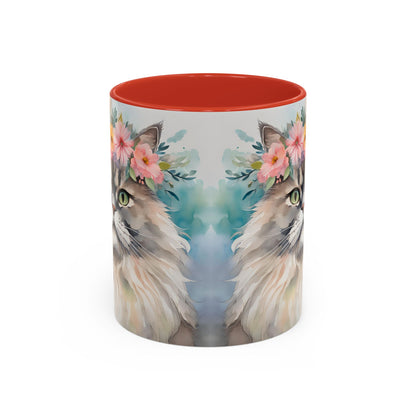 Floral Siamese Cat 01 Accent Coffee Mug - 11oz Perfect for Cat Lovers & Gifts