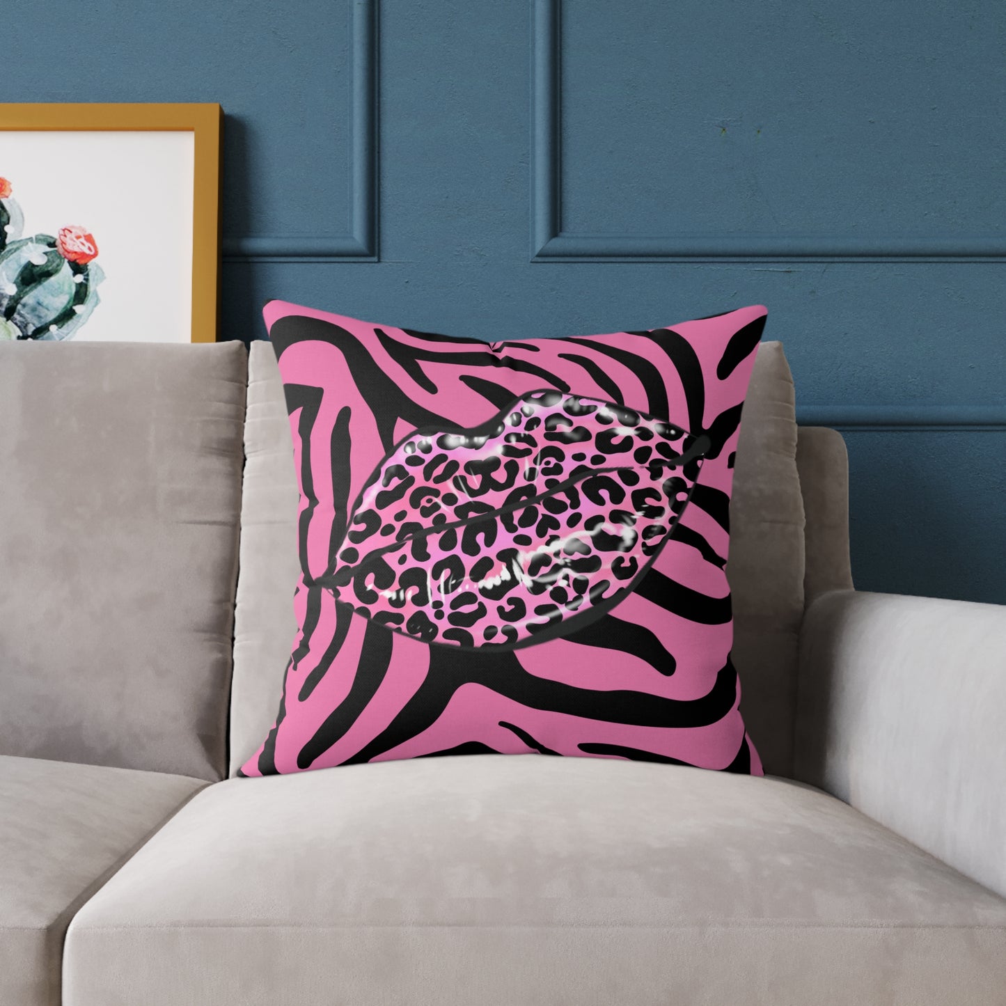 Pink Zebra Lips Poly Pillow