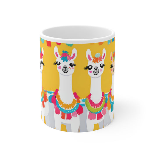 Playful Llama 4 White Ceramic Mug 11oz
