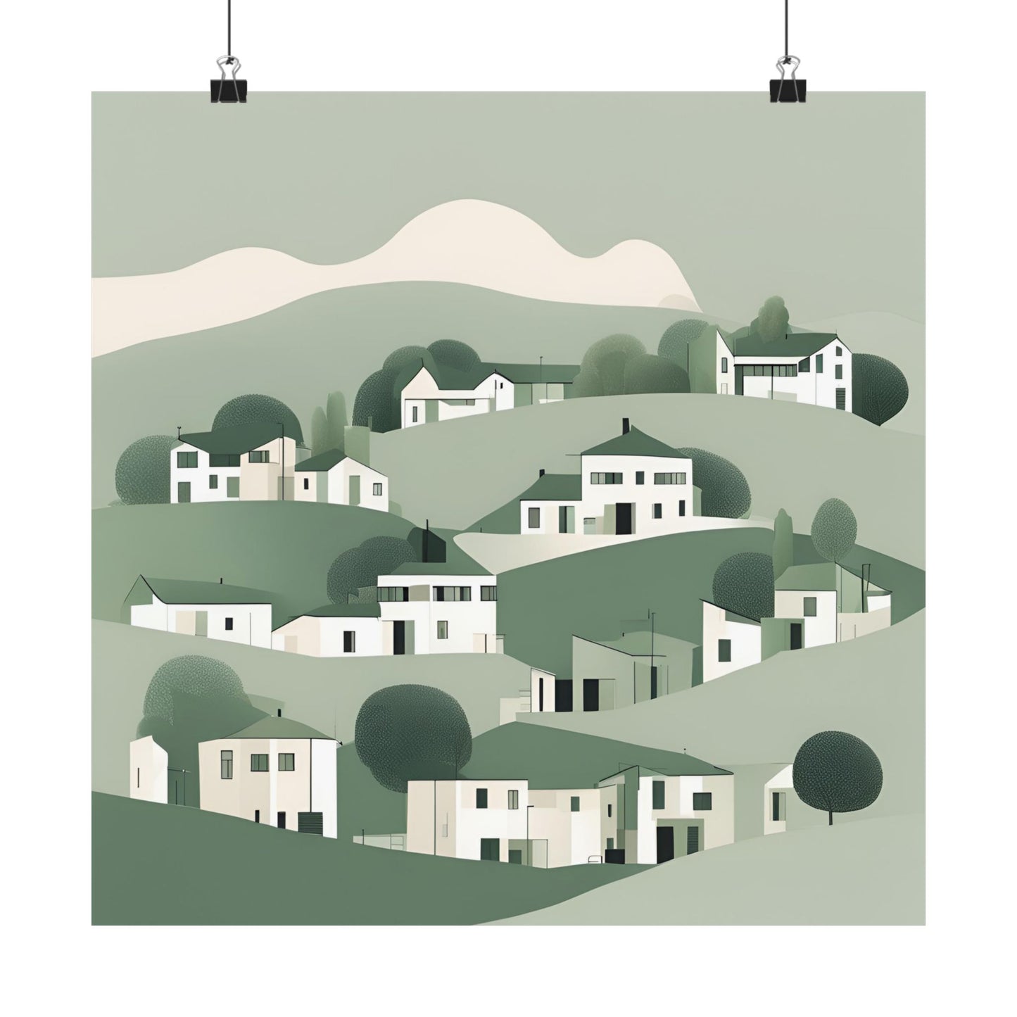On The Hillside Green 8 Matte Square Posters