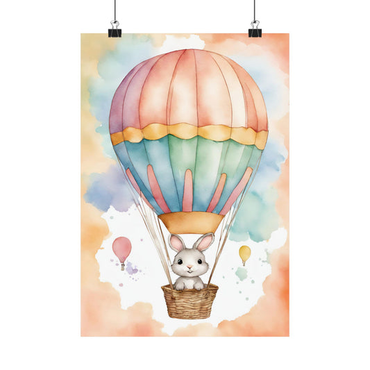 Nursery Bunny in a Hot Air Ballon 2 Matte Vertical Posters