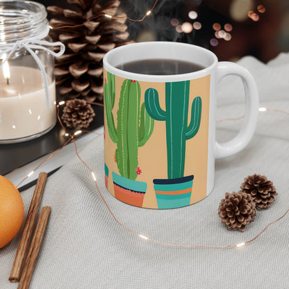 Playful Cacti 5 White Ceramic Mug 11oz