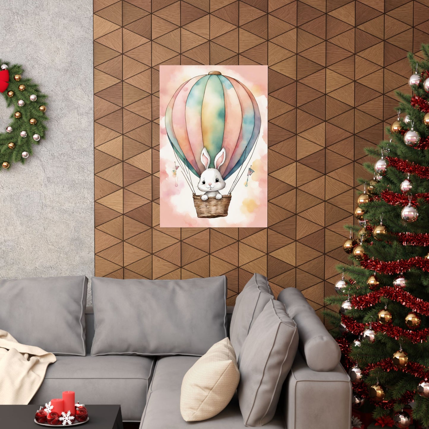 Nursery Bunny in a Hot Air Ballon 3 Matte Vertical Posters