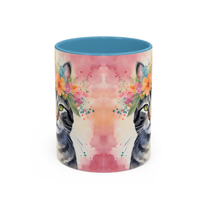 Floral Tabby Cat 02 Accent Coffee Mug - 11oz Perfect for Cat Lovers & Gifts