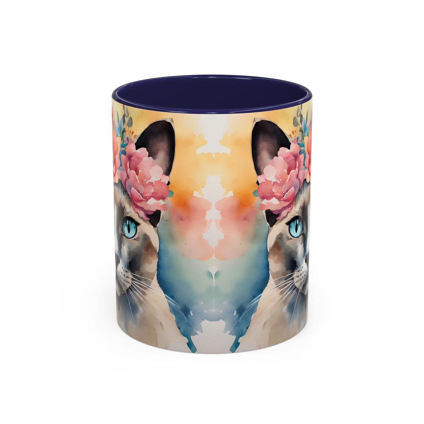 Floral Siamese Cat 02 Accent Coffee Mug - 11oz Perfect for Cat Lovers & Gifts
