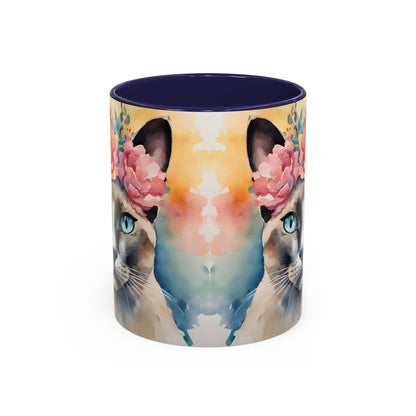 Floral Siamese Cat 02 Accent Coffee Mug - 11oz Perfect for Cat Lovers & Gifts