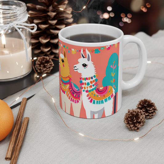 Playful Llama White Ceramic Mug 11oz