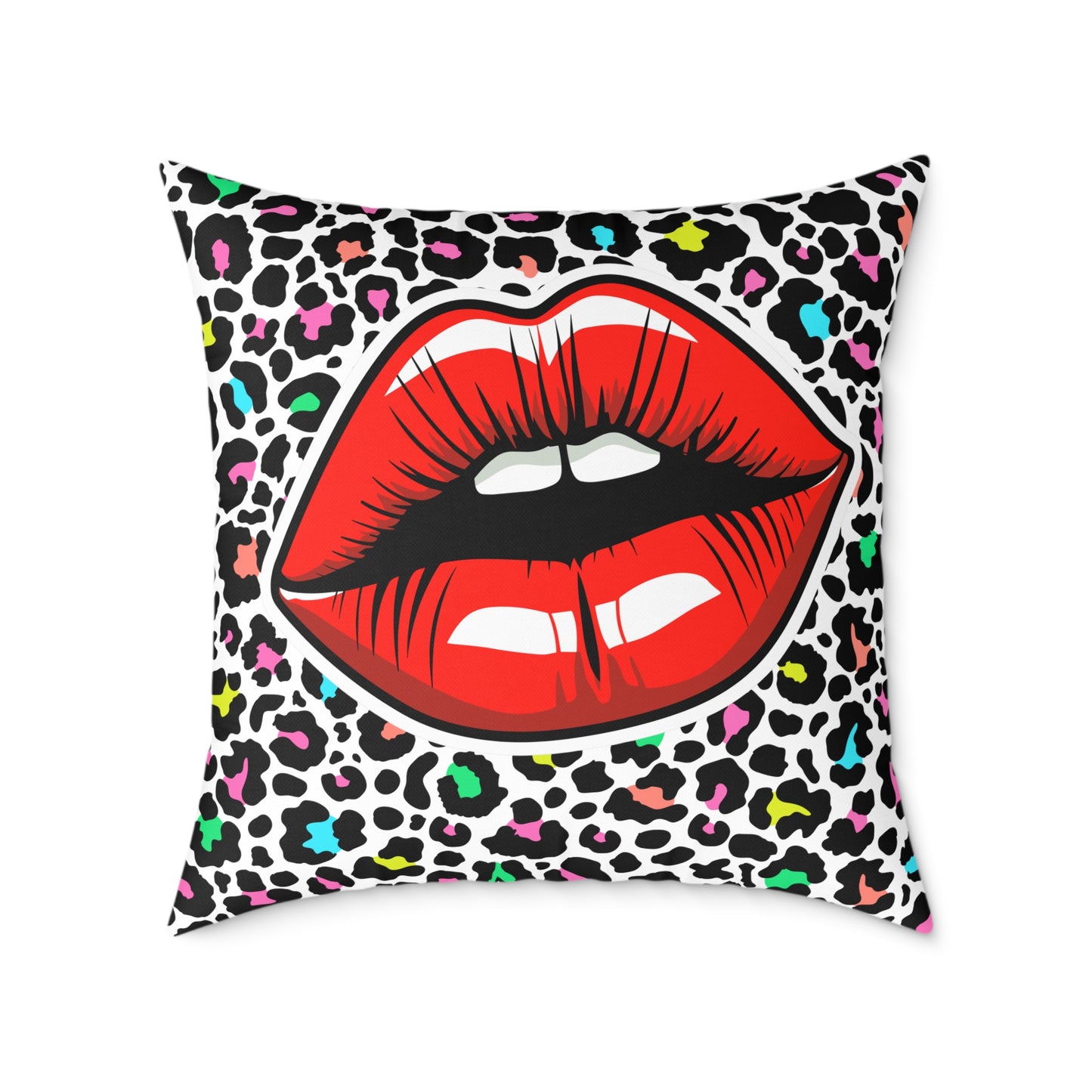 Multicoloured Cheetah Lips Poly Pillow