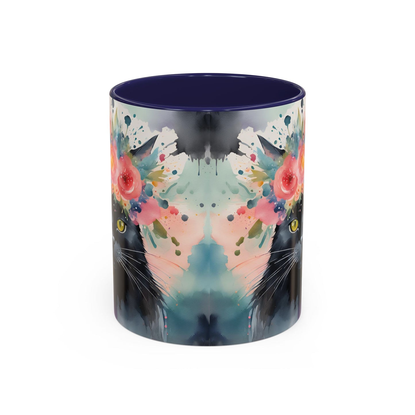 Floral Black Cat 03 Accent Coffee Mug - 11oz Perfect for Cat Lovers & Gifts