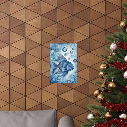 Abstract fish blue 5 Matte Vertical Posters