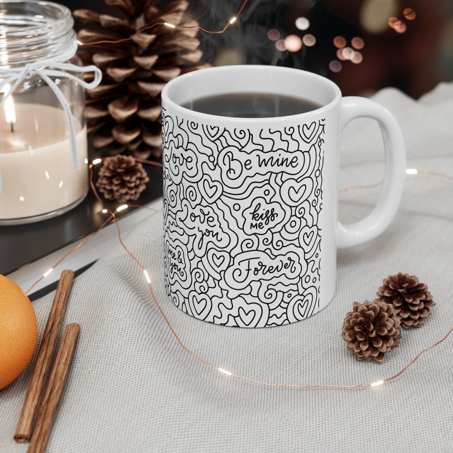 Doodle Be Mine Valentines Mug Ceramic 11oz