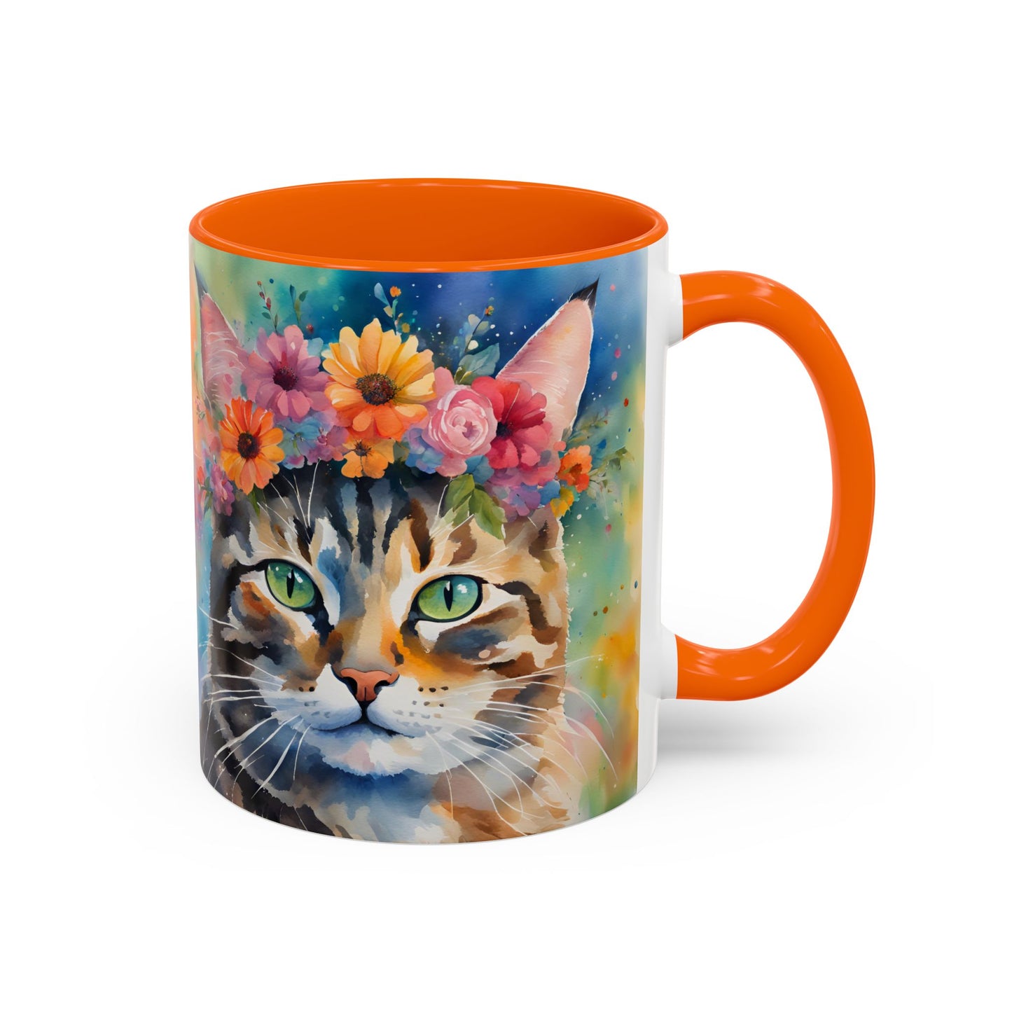 Floral Tabby Cat 04 Accent Coffee Mug - 11oz Perfect for Cat Lovers & Gifts