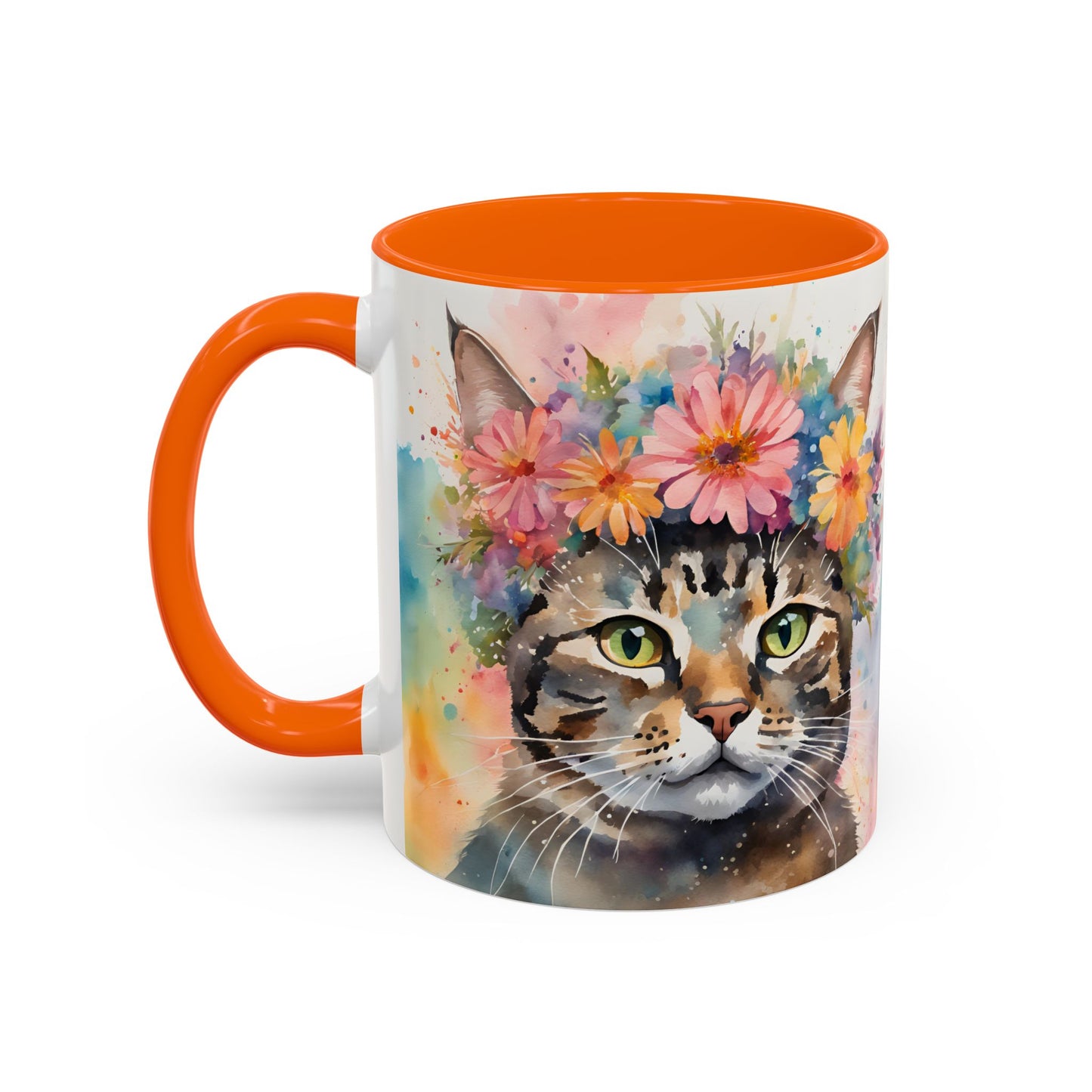 Floral Tabby Cat 03 Accent Coffee Mug - 11oz Perfect for Cat Lovers & Gifts