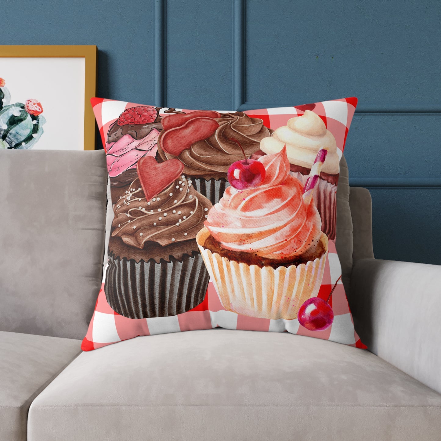 Valentine Cup Cakes Poly Pillow