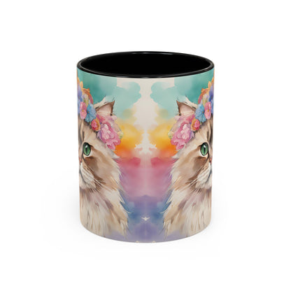 Floral Siamese Cat 02 Accent Coffee Mug - 11oz Perfect for Cat Lovers & Gifts