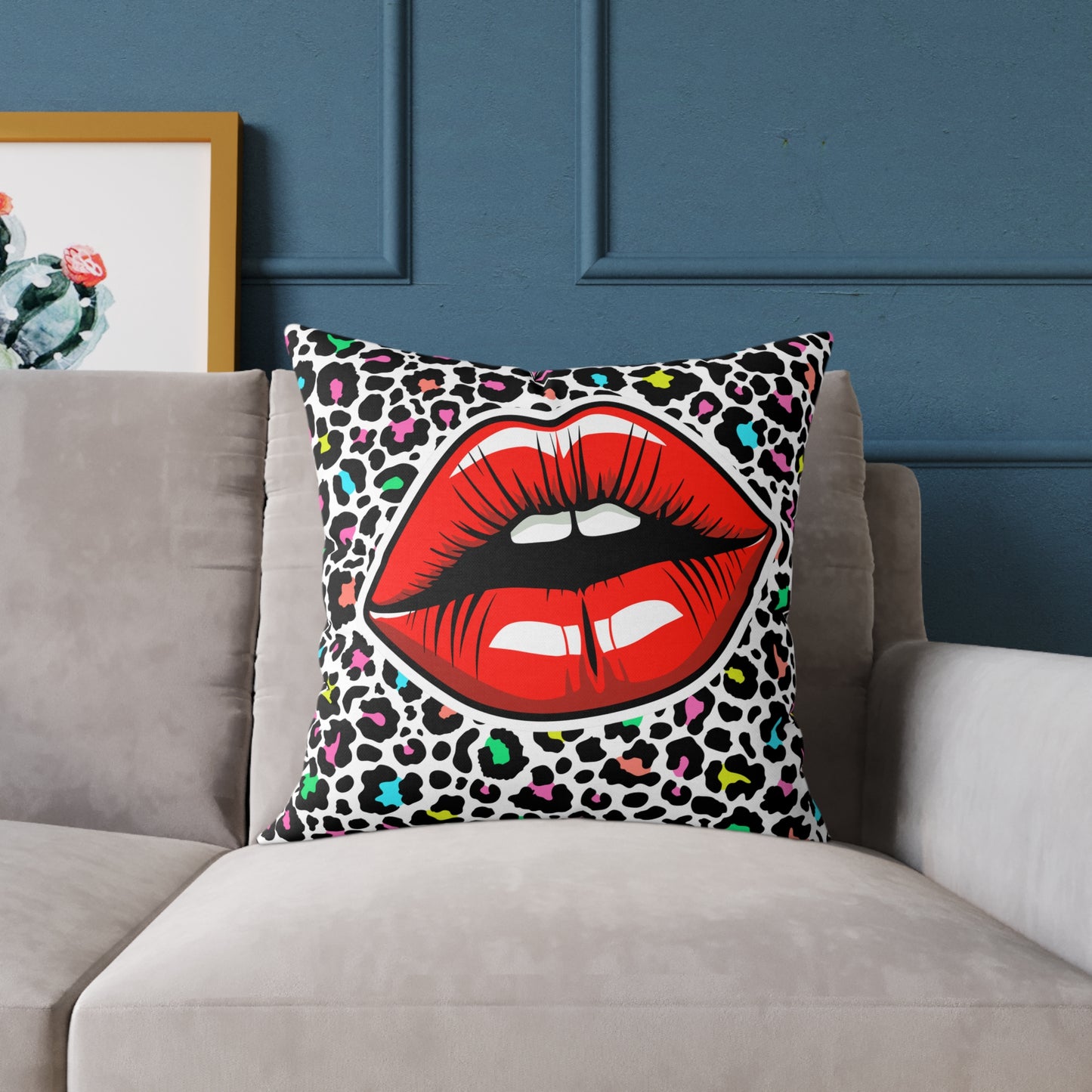 Multicoloured Cheetah Lips Poly Pillow