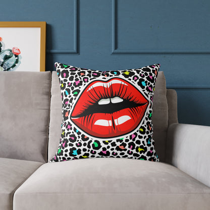 Multicoloured Cheetah Lips Poly Pillow