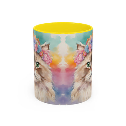 Floral Siamese Cat 02 Accent Coffee Mug - 11oz Perfect for Cat Lovers & Gifts
