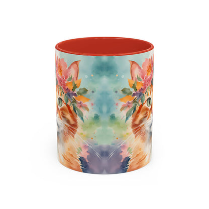 Floral Ginger Cat 02 Accent Coffee Mug - 11oz Perfect for Cat Lovers & Gifts