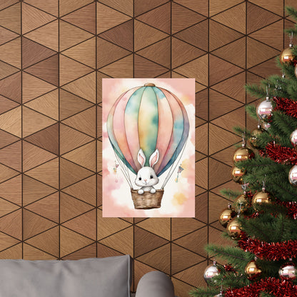 Nursery Bunny in a Hot Air Ballon 3 Matte Vertical Posters