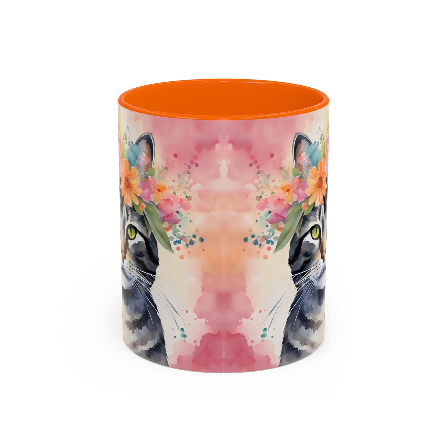 Floral Tabby Cat 02 Accent Coffee Mug - 11oz Perfect for Cat Lovers & Gifts