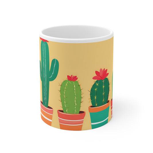 Playful Cacti 3 White Ceramic Mug 11oz