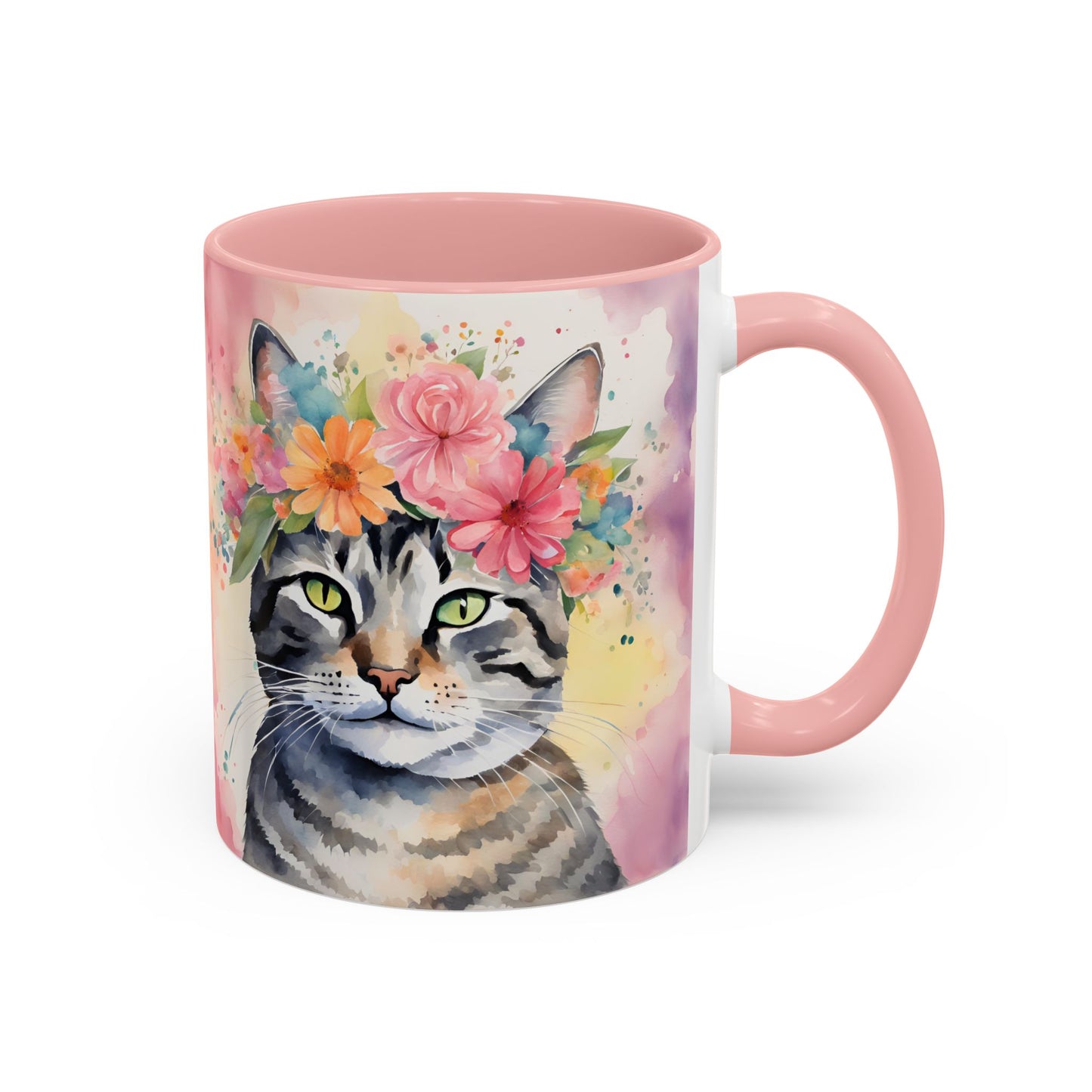 Floral Tabby Cat 02 Accent Coffee Mug - 11oz Perfect for Cat Lovers & Gifts