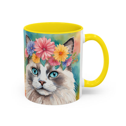 Floral Rag Doll Cat 01 Accent Coffee Mug - 11oz Perfect for Cat Lovers & Gifts
